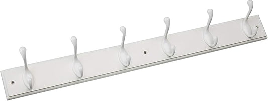 Franklin Brass Heavy Duty (1-Pack) 27" Coat Rack Wall Mount Pure White Hat Rack with 6 Hooks Hanging Hook Rail for Clothes, Towels, Purses, Bags, Kitchen, Entry, Closet Organization RPLR6DJ-PWW-L1