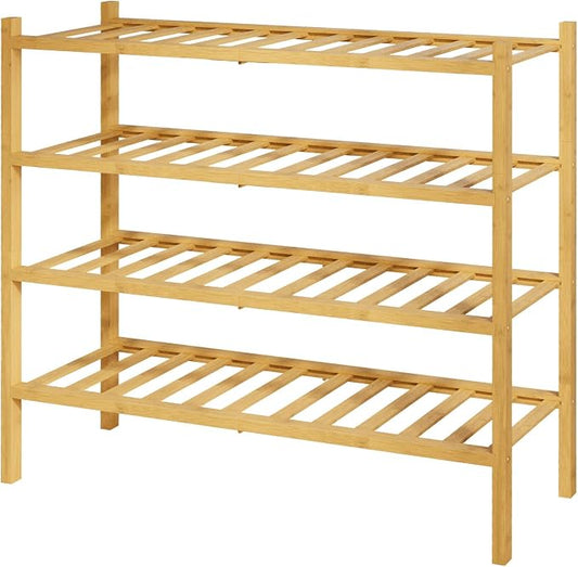 Kitsure Bamboo Wooden Shoe Rack for Closet, 26.8" Wide - 4 Tiers, Natural | Stackable Shoe Organizer with Modular Structure, Space-Saving Shoe Shelf for Entryway, Living Room, Zapateras Organizer