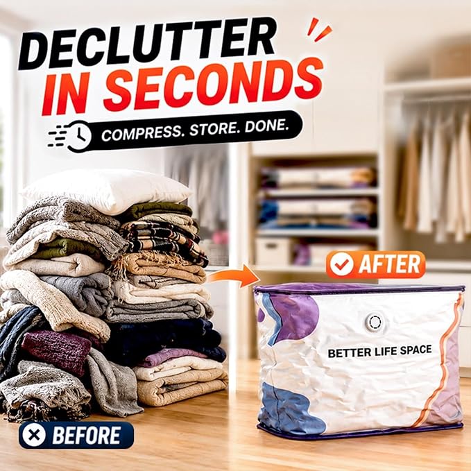 No Pump Vacuum Storage Bags, Better Life Space Bags, Large Capacity Compression Storage Bags For Clothes, Bedding & Blankets, Space Saving Vacuum Seal Bags Without Pump (3, 100x80x32cm)