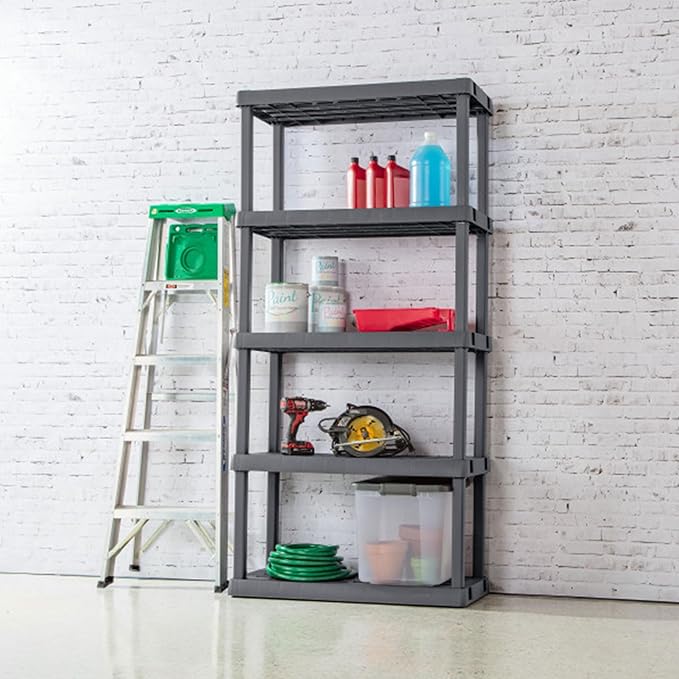 Sterilite 5 Shelf Unit, Heavy-Duty Plastic Utility Storage Rack, 2-Pack | Freestanding Shelving Organizer with 150 lb Capacity Per Shelf for Kitchen, Bathroom, Garage, Basement, Pantry & Laundry Room