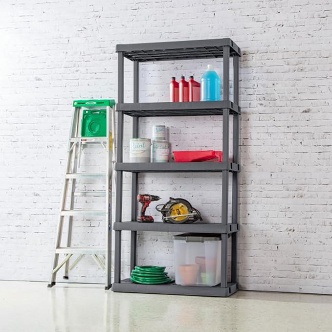 Sterilite 3-Pack 5 Shelf Unit, Heavy-Duty Shelving Storage Rack for Home and Garage, Gray - Multipurpose Plastic Organizer Shelves for Smart Organization