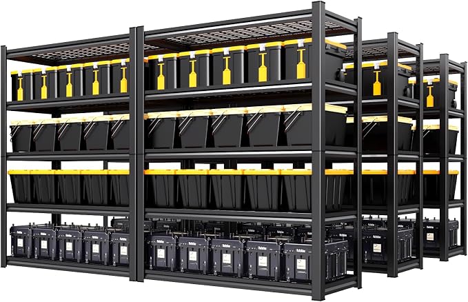 6 Pack Garage Shelving 5-Tier Heavy Duty Storage Shelves, Tool-Free Adjustable Metal Shelf Unit, Utility Organizer Rack for Basement, Pantry, Kitchen, Warehouse, 45.6"W x 19.7"D x 78"H, Black