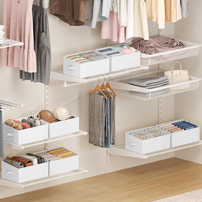 DIMJ Closet Storage Bins 6 Pack - Fabric Storage Baskets for Shelves, Large Clothes Organizers with Handles, Trapezoid Shelf Organization Storage Cubes for Purse, Toys, Books, Towel, Clothes