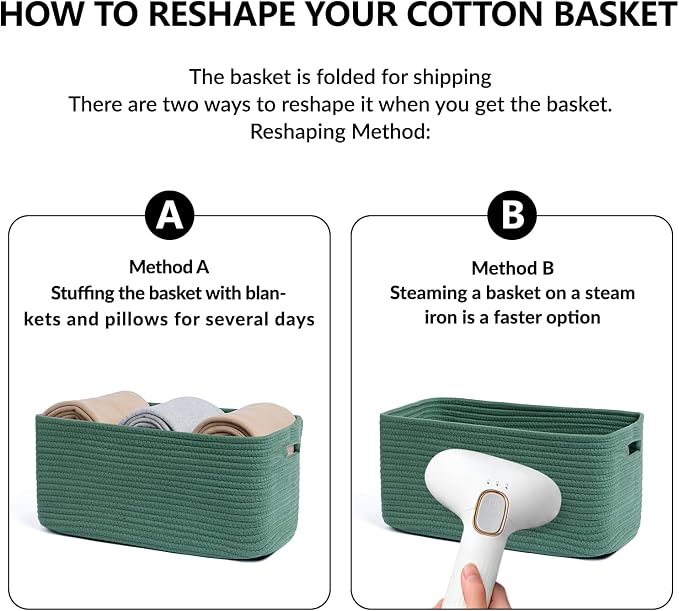 MiniArk Large Storage Baskets for Shelves, 17 x 13 x 7.5” Closet Organizers Bins for Clothes Blanket Towels, Baby Nursery, Toy Baskets Box, Woven Rope Baskets, 3 Packs Green