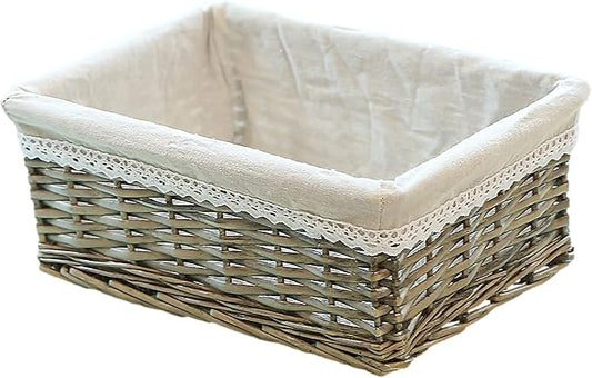 rismart Handmade Wicker Storage Baskets Woven Decorative Organizing Bins for Bedroom Bathroom Shelf Grey