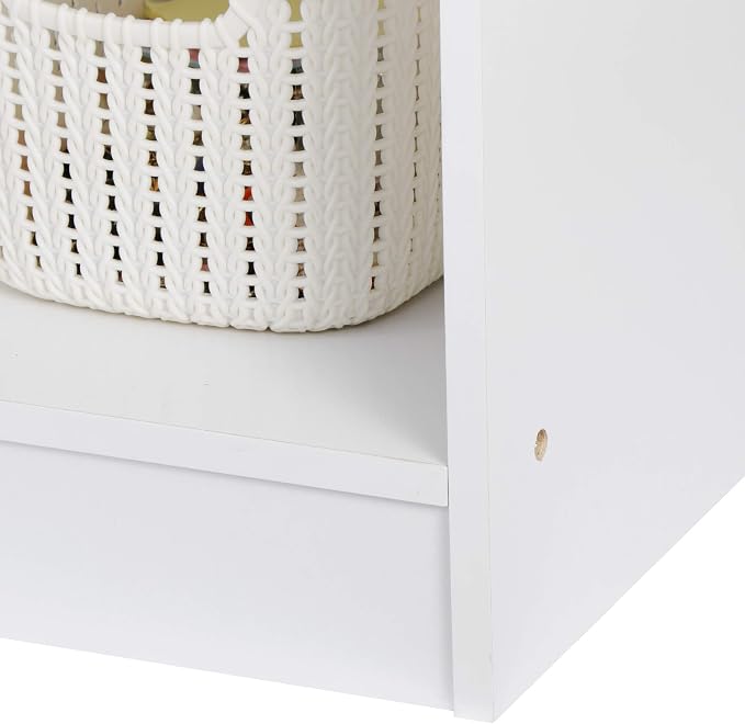 SUPER DEAL 6 Cube Storage Organizer 2 Tier Bookshelf with 3 Bins 3 x 2 Wood Open Shelf Cubby Bookshelves System Wide Toy Cabinet for Bedroom Living Room Kids, White/Light Blue 31.5 in Wide