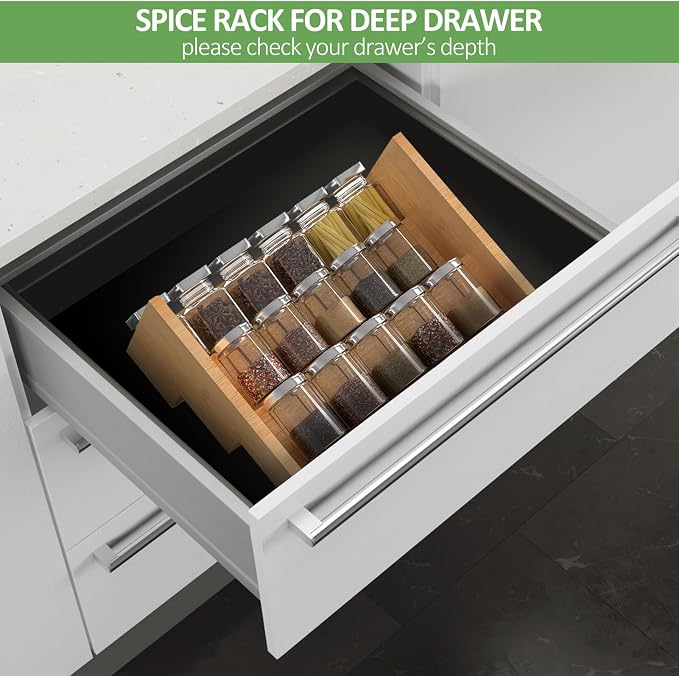 2 Pack Bamboo Spice Rack Organizer for Kitchen Counter, 3 Tier Spice Shelf | 3 Tier Countertop Step Shelf, Seasoning Storage for Kitchen Pantry, Tiered Spice Rack for Jars Bottles (Jars Not Included)