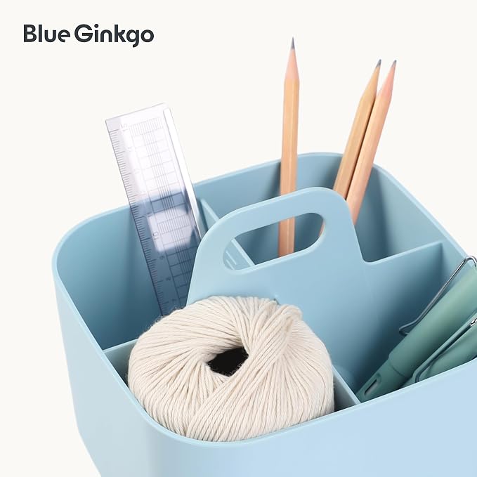 BLUE GINKGO Stackable Organizer Caddy, Square, Blue, Made in Korea | Portable. Adjustable. Home, Office & School Storage.