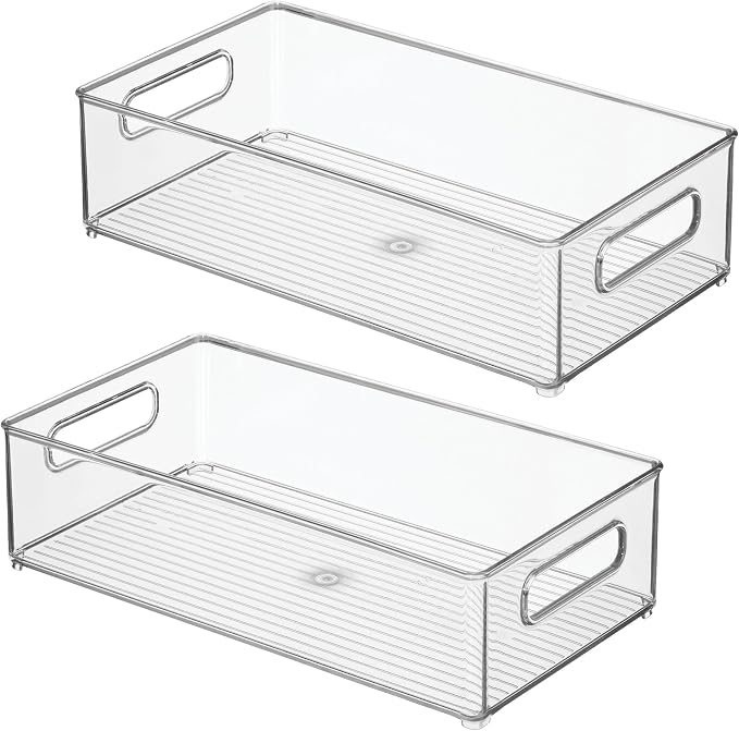 iDesign Stackable Fridge Bin, Clear, Set of 2 | Storage Bin for Freezer or Pantry, Made in USA