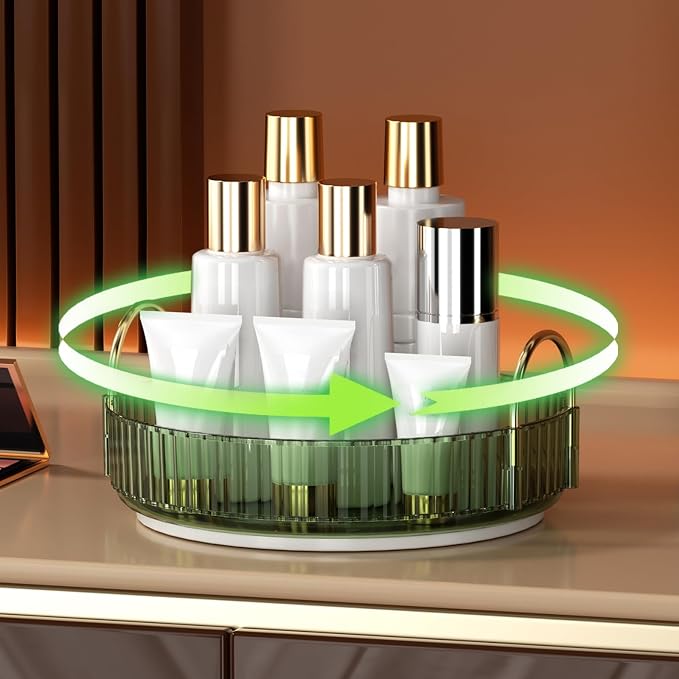 YCIA&DONE 360 Rotating Makeup Organizer and Storage for Vanity Countertop 1 Tier, High Capacity Cosmetic Skincare Perfume Organizers for Dresser Bathroom Fridge Lazy Susan (Vintage Green)