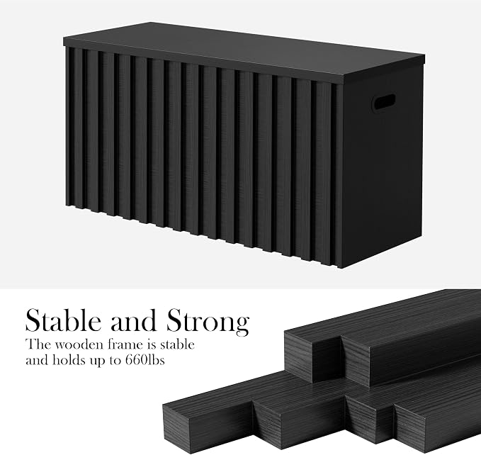 Storage Bench,39.4" Wood Box, Storage Trunk with 2 Safety Hinges, Ottoman Storage Chest, Fluted Storage Bench for Bedroom, Entryway, Living Room(Black)