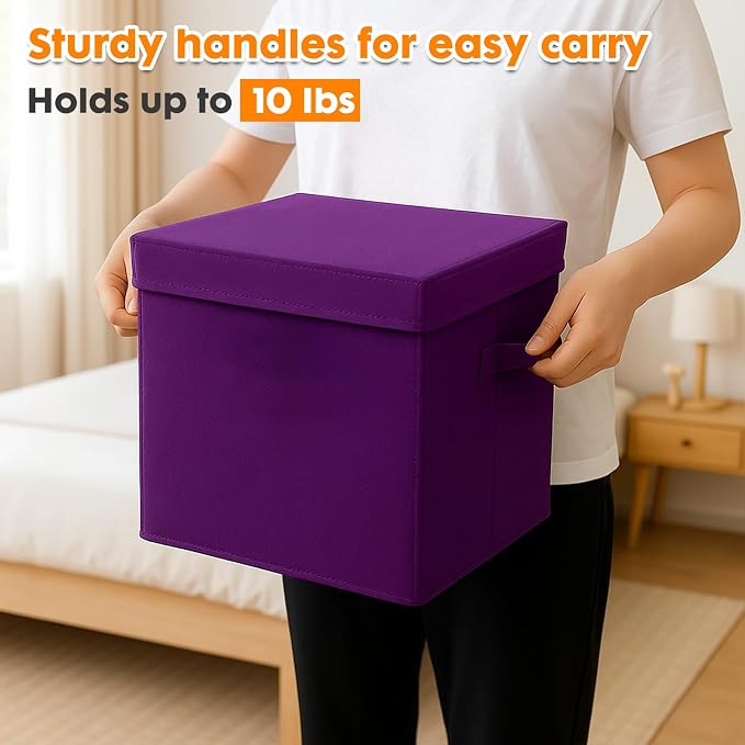 ShellKingdom Storage Bins, Foldable Fabric Storage Cube with Lid for Closet | Clothes Storage Organizer Drawer For Closet Toys Storage, 13 X 13 X 13 INCH, 2 Pack (Purple)