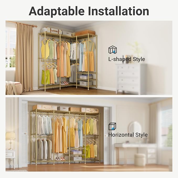 VIPEK V40 Heavy Duty Clothes Rack, Modular Closet System Clothing Rack | 76 inch Adjustable Open Clothing Storage System with 6 Shelves & 4 Hang Rods for Bedroom/Reach-in Closet, Gold