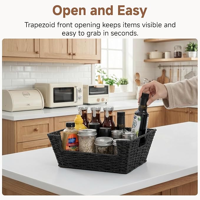 Storageworks Pantry Baskets For Shelves, Snack Baskets, Black Paper Rope