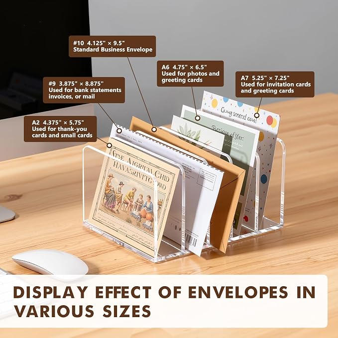 BEYGORM Acrylic Mail Holder, 5 Compartments Multifunction Desk Organizer | Clear Vertical Letter Sorter with Dividers, Modern Office & Home Storage for Documents, Notebooks & Folders