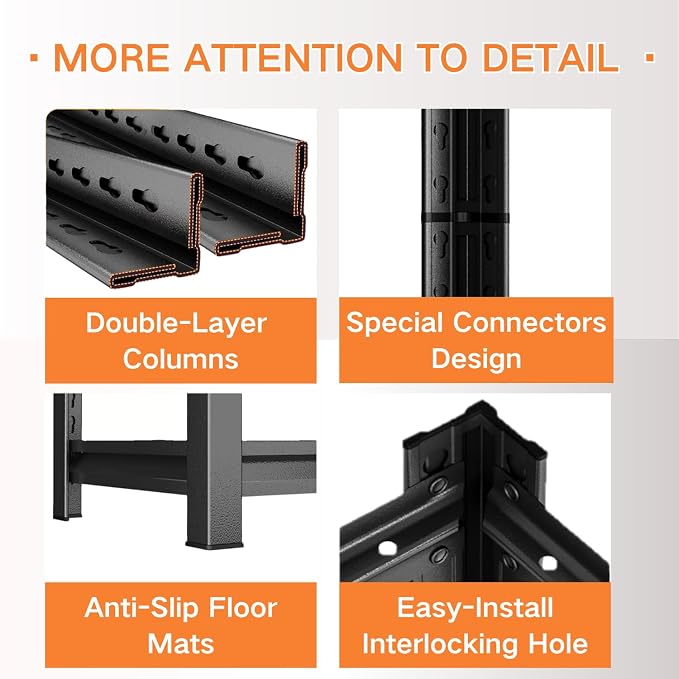 Garage Shelving, Heavy Duty Storage Shelves, Adjustable Boltless Units | Metal Shelving with Double Layer Posts, Industrial Steel Shelving for Garage Basement Warehouse Kitchen, Black, 31H*28W*14D