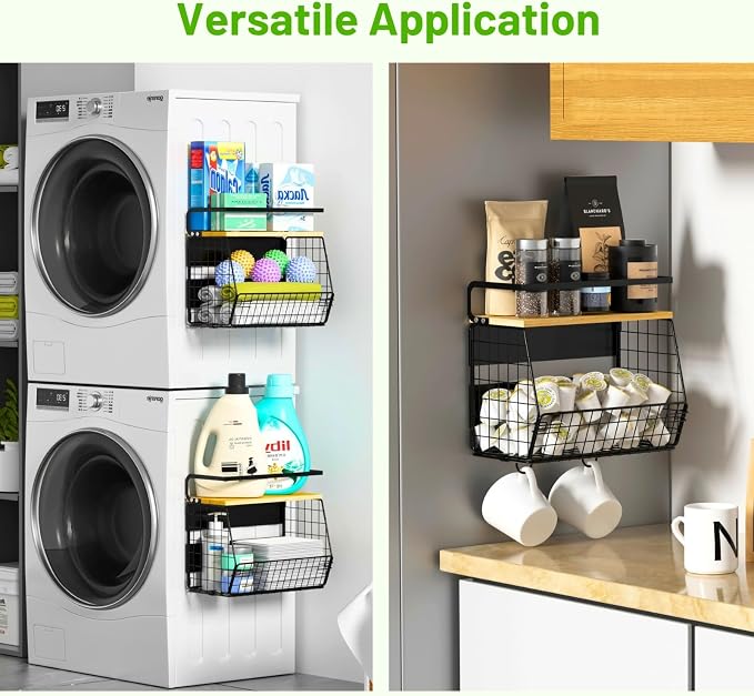 2 Set Magnetic Shelf for Refrigerator with Wood Lid, Fruit Potato & Onion Storage Bins, Pantry Organizers & Storage, Large Container Magnetic Spice Rack for Refrigerator, Kitchen Counter, Cabinet