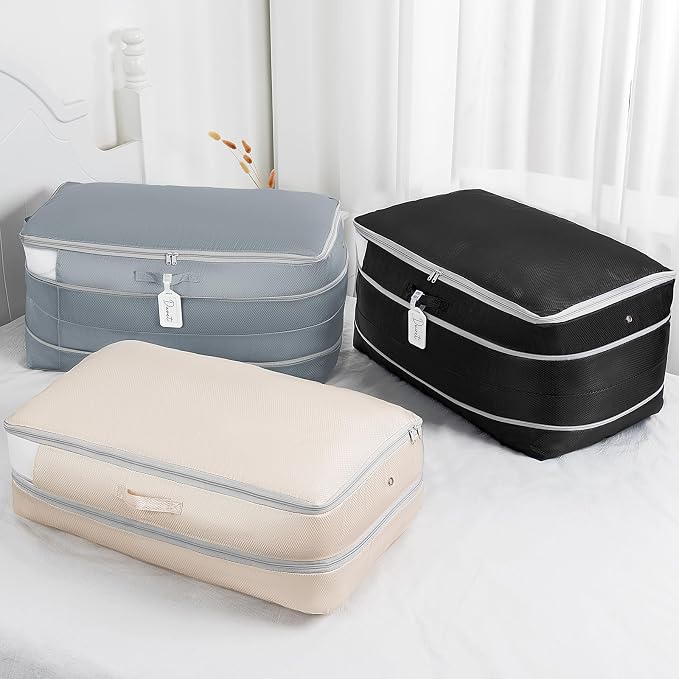Comforter Storage Bag - Large Capacity Bedding Storage Bags Ultra Space Saving Self Compression Organizer, Washable Compression Bags for Storage Comforter Blanket Duvet Pillow, 2-Pack, Grey