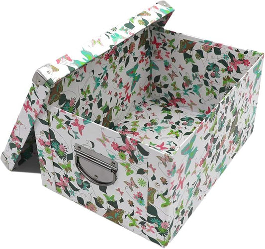 GUOZI Collapsible Storage Box, Decorative Memory Box with Lid & Metal Reinforced Corners, Cardboard File Bin with Handles, Organizer Gift Box for Keepsake Toy Photos Office Nursery Wardrobe Bookshelf