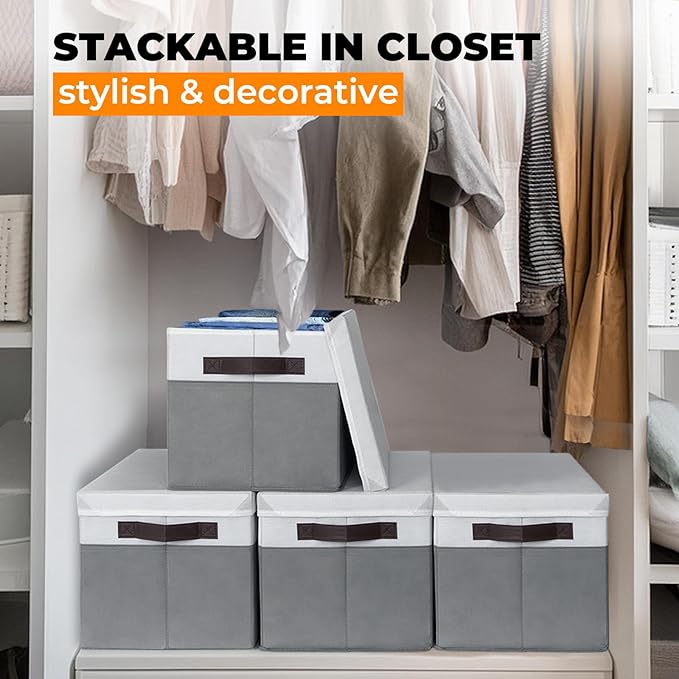 Criusia 8 Pack Closet Storage Bins with Lids - Stackable Storage Baskets for Organizing Clothes Toys Blankets - Odorless for Baby Nursery Organization and Storage Boxes Totes for Bedroom Dorm Room