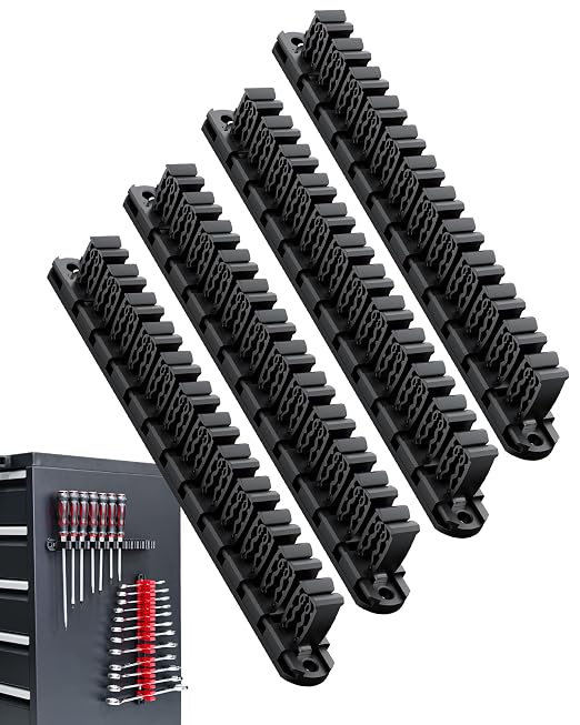 DEHOYI Magnetic Screwdriver and Wrench Organizer for Workshop, Garage | Heavy-Duty Tool Organizer for 48 pcs tools & Space-saving tool holder | Gift for father and boyfriend (4pcs)