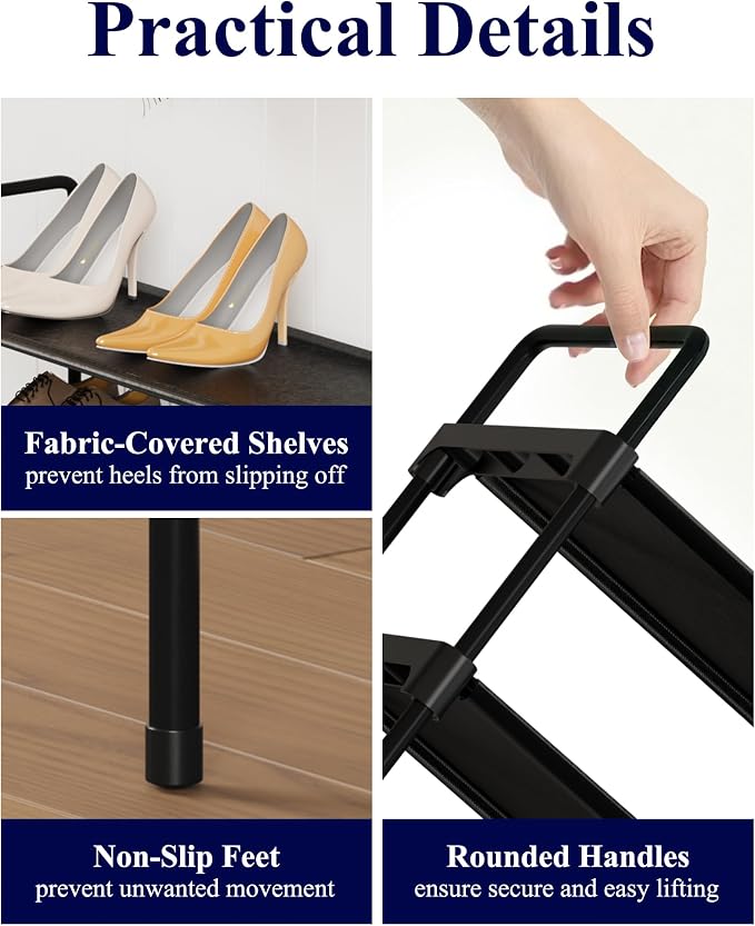 Kitsure Long Shoe Rack for Closet, 36.1" Wide - 2 Tiers, Black | Shoe Organizer for Front Door Entrance, Stackable Shoe Shelf, Closet Organizers and Storage