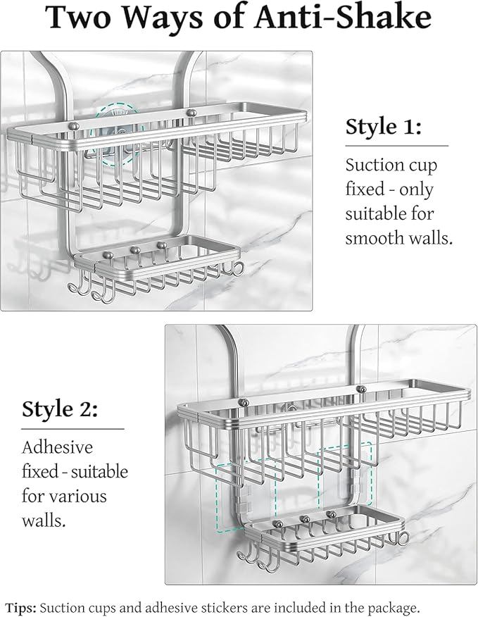 YASONIC Never Rust Shower Caddy Hanging, Aluminum Shower Racks for Inside Shower, 3-Tier Shower Organizer Hanging Over Shower Head with Hooks and Soap Holder, Silver