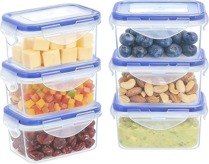 KIGI Small Plastic Food Storage Containers Set, 6 Pack (0.74 Cup) | BPA-Free, Airtight Lids, Leakproof for Meal Prep, Snack & Lunch, Mini Bento Box, 6 oz