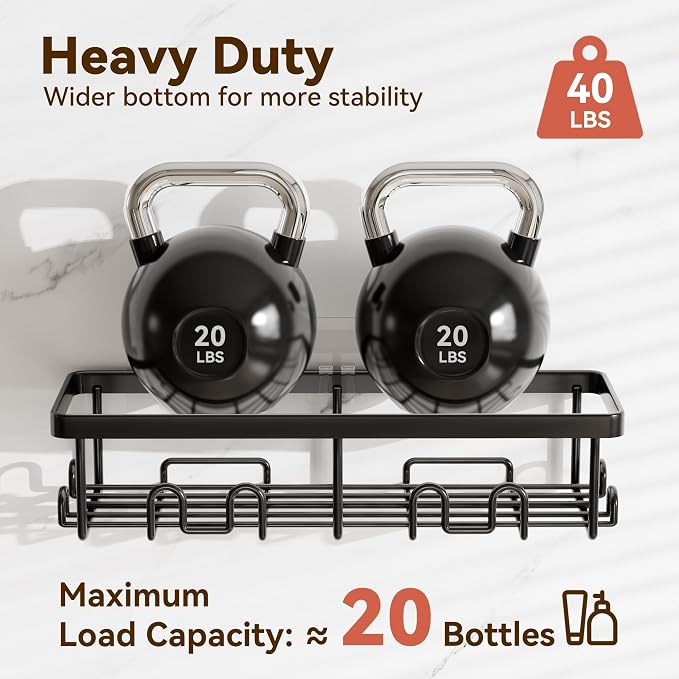 YASONIC Shower Caddy Adhesive, 100% Rustproof Shower Organizer, Large Capacity Shower Shelves for Inside Shower, No Drill Shower Storage for Home (2 Pack Black)