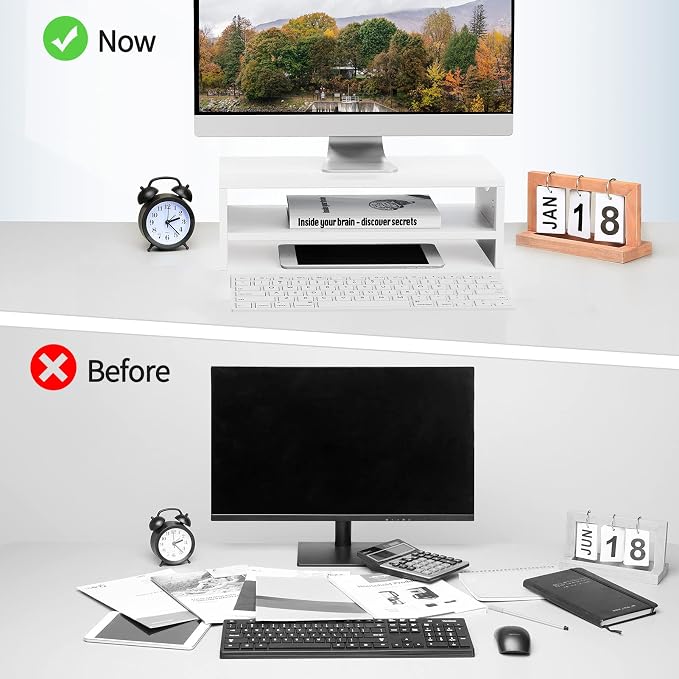 Zimilar Monitor Stand Riser, 2 Tiers Wood Laptop Computer Monitor Riser | for PC Screen, iMac, Desktop Screen Monitor Stand Riser with Storage for Home Office