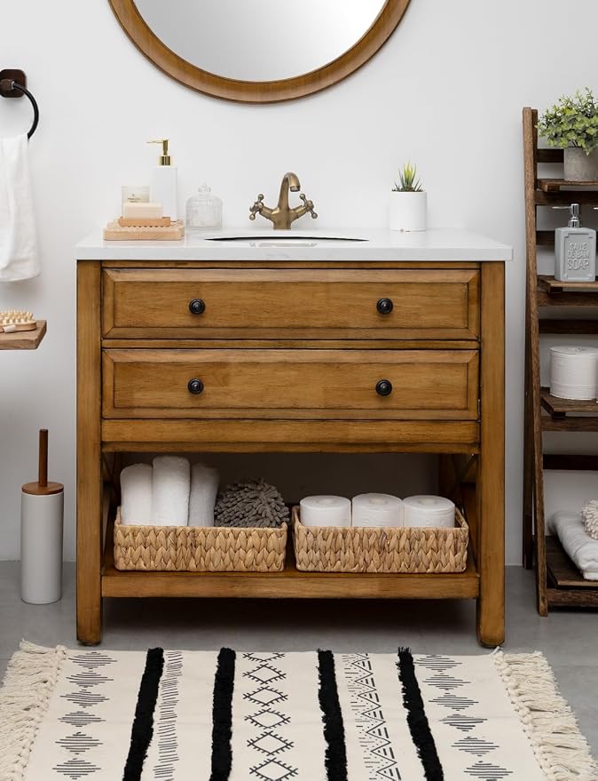 StorageWorks Toilet Paper Basket, Small Bathroom Basket Organizer | Water Hyacinth Wicker Baskets for Storage Hand Towels with Built-in Handles, Back of Toilet Basket for Bathroom Decor