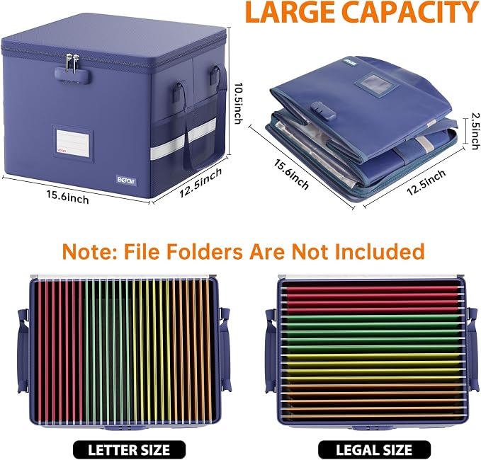 ENGPOW 5200°F File Box Fireproof Document Box with Lock,Heat Insulated Collapsible File Storage Organizer Box with Handle,Portable Home Office File Cabinet for Hanging Letter/Legal Size Folder, Blue
