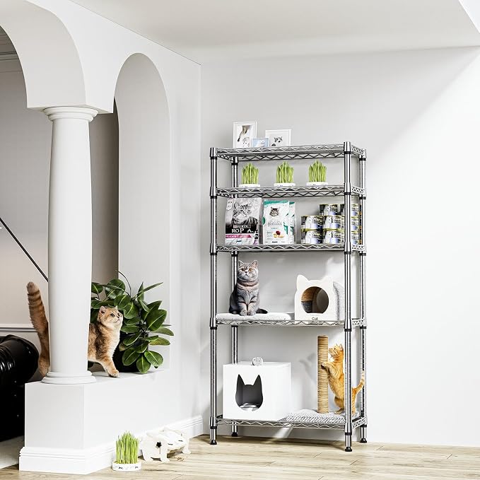 M MZG 1250 lbs 5 Tier Shelf Metal Storage Shelves Wire Rack Closet Organizers for Garage Kitchen Bathroom Laundry Black 11.8" D x 29.5" W x 59.5" H