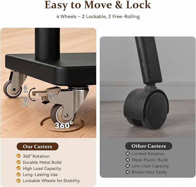 Taitiy Solid Wood Coat Rack Freestanding with Wheels 5 Hooks 2 Shelves
