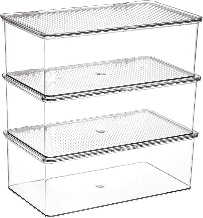 Set of 3 Small Stackable Storage Bins with Hinged Lid, Acrylic Organizer Box, Clear Makeup Organizer Box, Cosmetic Case for Home, Office