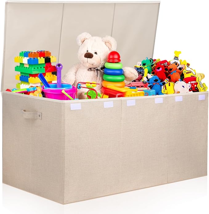 167L Large Toy Box Chest Storage with Lid, Collapsible Kids Toy Storage | Toy Chest with with Removable Divider for Kids, Boys, Girls, Nursery, Living Room, Bedroom, 35.5"x17" x17" (Linen Beige)