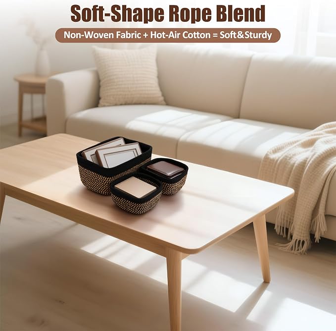5-Pack Small Woven Rope Storage Baskets, 2 Sizes Organizer Bins | Fabric Cube Boxes and Rectangular Shallow Bins for Closet, Shelf, Bookshelf, Nursery, Changing Table, Bathroom, Toys & Home