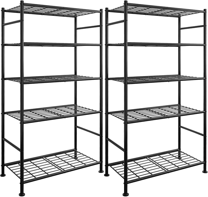 Sakugi Storage Racks - 2 Pack, 5-Tier Freestanding Steel Shelving Units with Reinforced Frame, Adjustable Garage Organization Shelves for Warehouse, Basement, Workshop, 33.5" x 12.6" x 72", Black