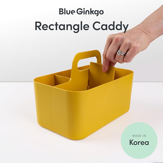 BLUE GINKGO Stackable Organizer Caddy, Rectangle, Yellow, Made in Korea | Portable. Adjustable. Home, Office & School Storage.