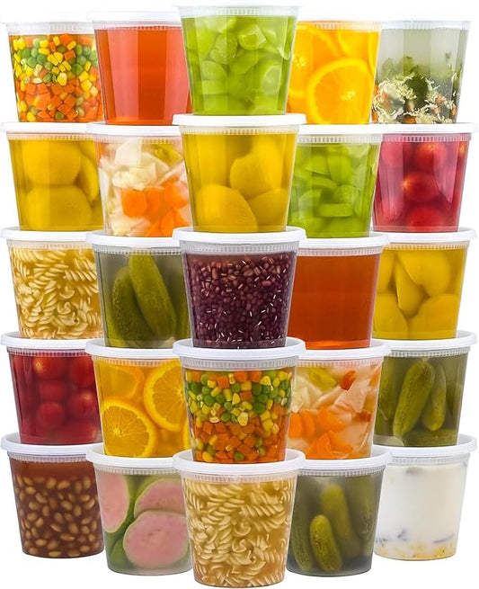 60 Sets 32/16/8 oz Deli Containers With Lids 20 Set Each, Leak-Proof BPA-Free Airtight Plastic Takeout Bowls Food Storage Containers, Freezer/Microwave/Dishwasher Safe (24 oz - 60 Sets)