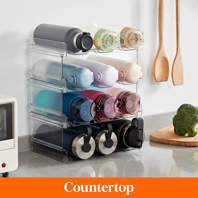 Lifewit 4 Tier Stackable Water Bottle Organizer for Cabinet, Plastic Bottle Holder Fits 12 Bottles/Tumblers up to 3.8" Diameter for Pantry/Countertop/Cupboard, 28 x 19 x 34 cm/11 × 7.5 × 13.4"