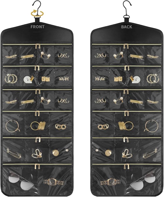 CHICECO Hanging Jewelry Organizer With Zippered Pockets,40 Pockets Travel Jewelry Organizer Storage for Cloest,Wall,Door