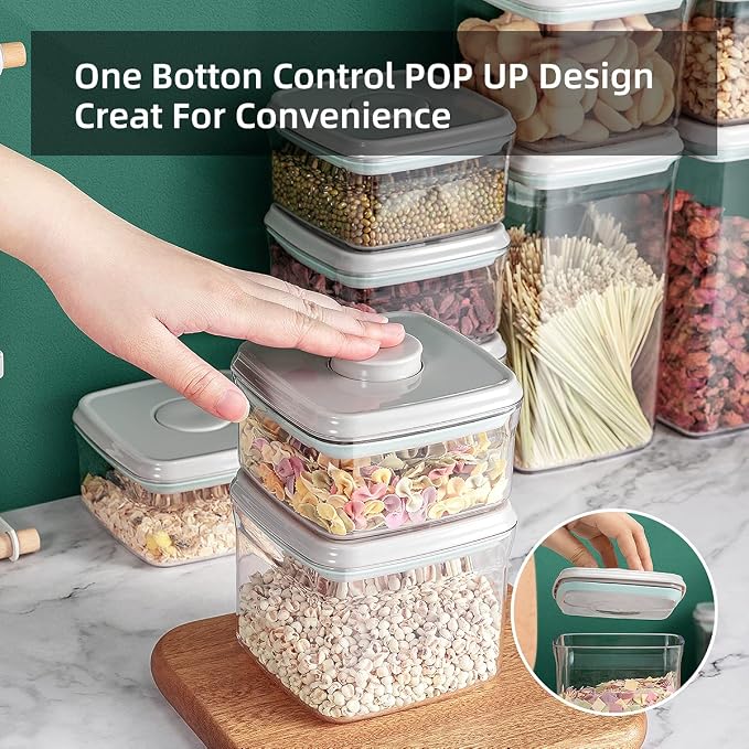 Ankou Food Airtight Containers (1500ml) 1.5 Qt Pop Up Food Formula Container With Lids, Bpa-Free One Button Open Stackable Container for Coffee Tea Brown Sugar Cereals - 8 Labels - Clear