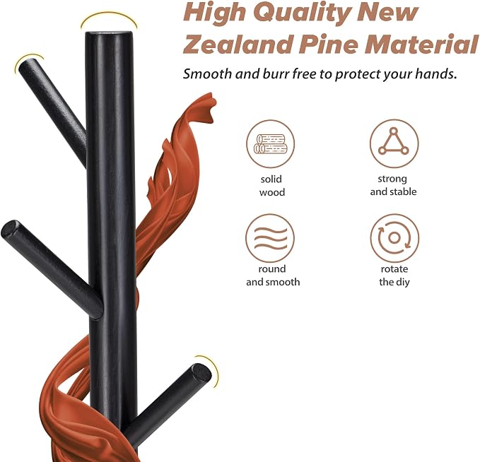 8-Hook Freestanding Coat Rack 3 Adjustable Heights Brown 2PCS | Easy Tool-Free Setup,Ideal for Entryway Bedroom Hallway Office,Holds Clothes Hats Handbags,Space-Saving Vertical Design
