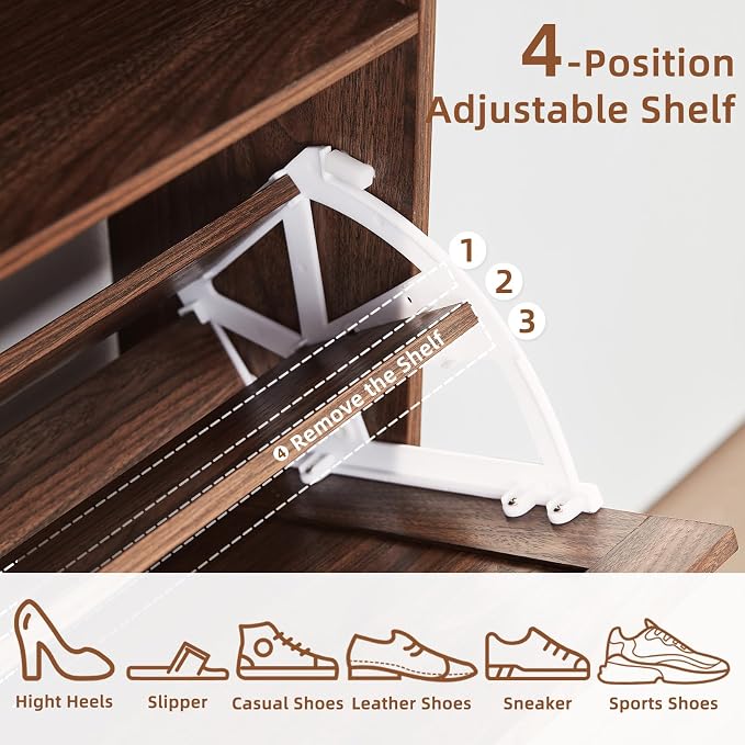 RWYHG Shoe Cabinet Storage for Entryway with 2 Flip Drawers | Open Storage Layer Rack Narrow Organizer Slim Hidden Wood Shoe Cabinet Furniture