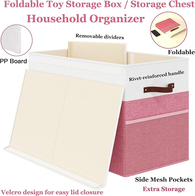 Large Toy Storage Box with Lid Upgraded Toy Storage Chest Organizer with Divider Foldable Toy Bin for Kids Boys Girls Playroom Nursery Bedroom (25"x13"x16")