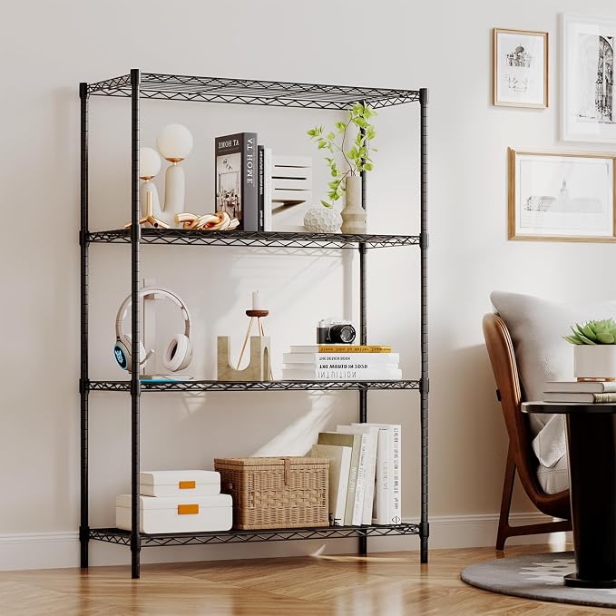 BestOffice | 4-Tier Wire Shelf | 36" x 14" x 54" | Black | Storage Shelves with Adjustable Racks, Holds upto 1000 lbs | Rust-Resistant, No-Tool Assembly | For Home, Garage