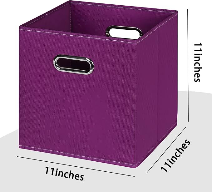 Black Foldable Storage Cubes Bins , Fabric Storage Box Cubes Organizer Baskets with Dual Handles for Home Organizer(Purple)