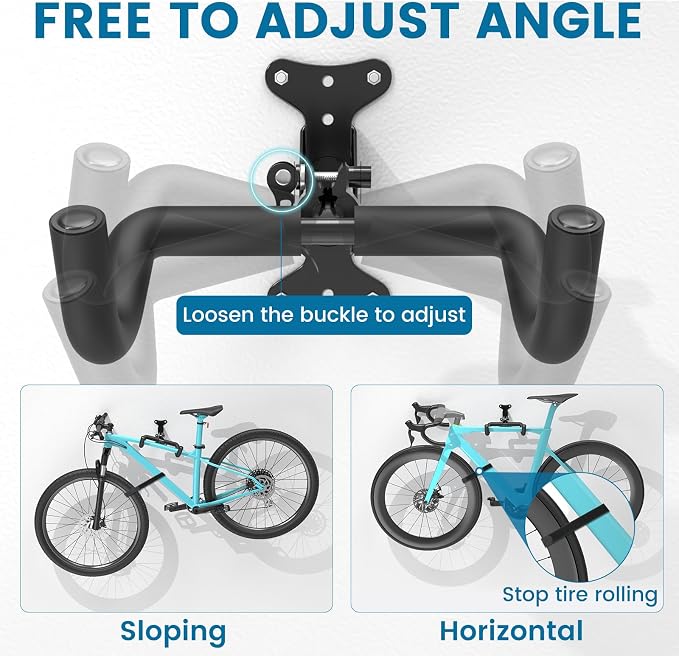 Housolution Bike Wall Mount - [2 Pack] EVA Foam Padded up to 48.5 lbs | Carbon Steel, Valve Mechanism, Heavy-Duty Adjustable Bike Wall Hanger for Road, Mountain and Hybrid Bikes, Garage & Apartment