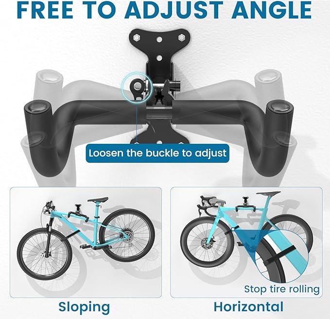 Housolution Bike Wall Mount - [1 Pack] EVA Foam Padded up to 48.5 lbs | Carbon Steel, Valve Mechanism, Heavy-Duty Adjustable Bike Wall Hanger for Road, Mountain and Hybrid Bikes, Garage & Apartment